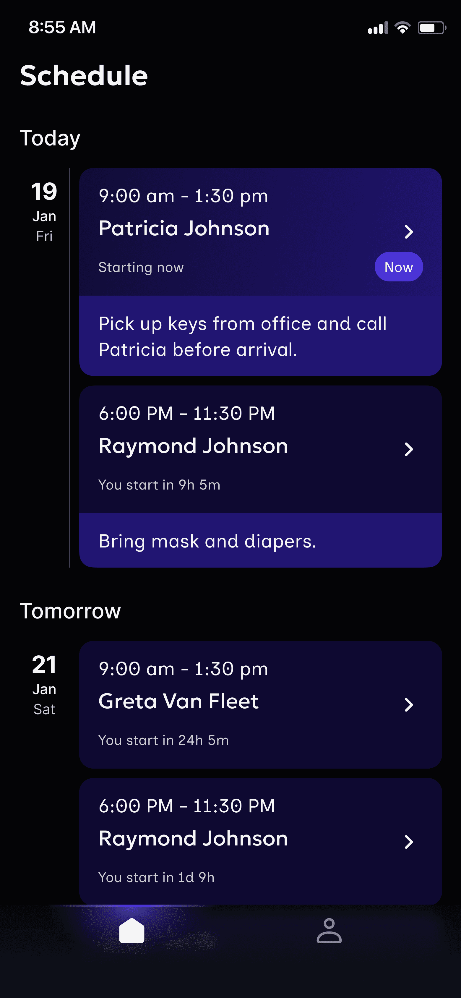 app.dala.care schedule screen