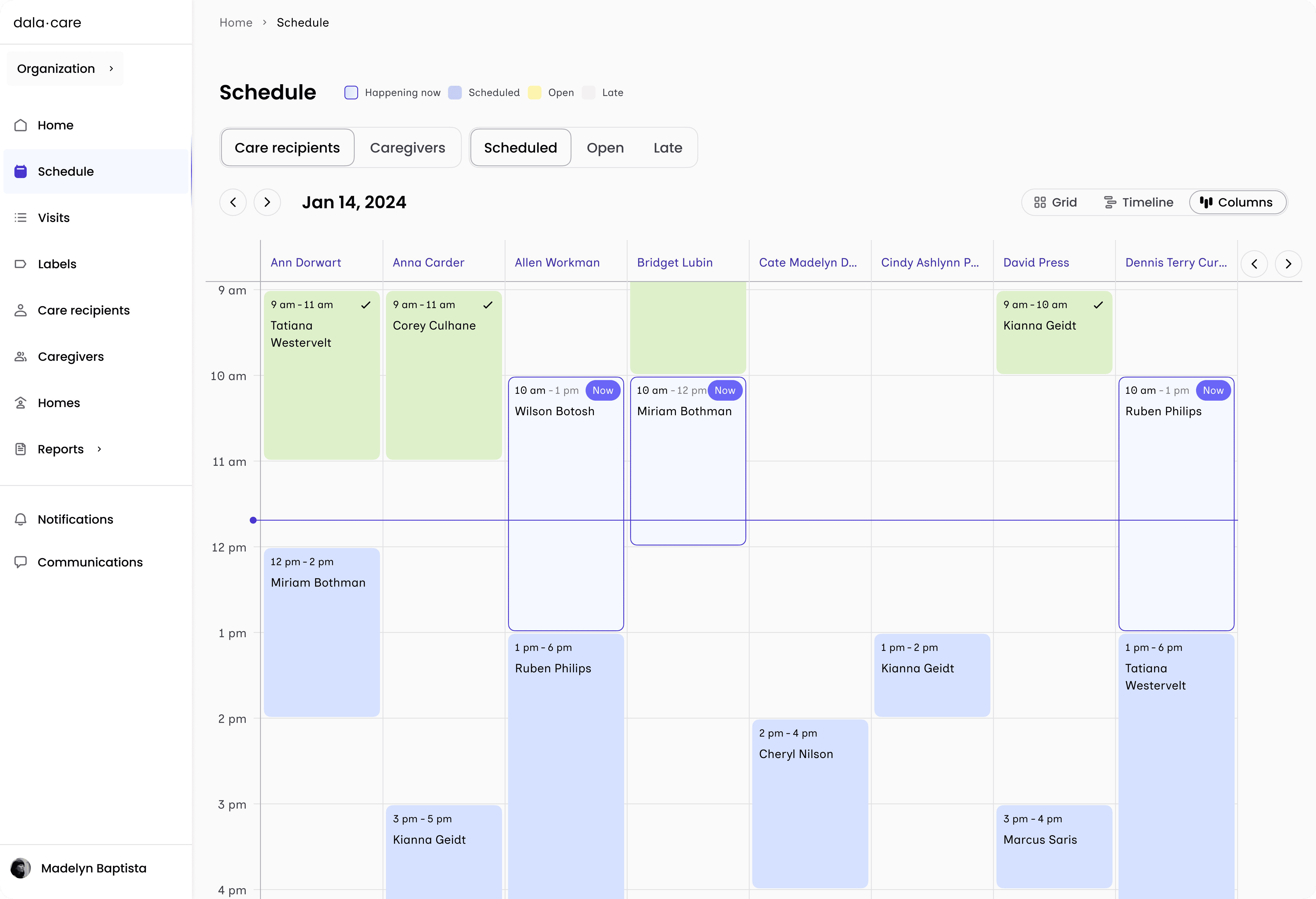 dala.care schedule screen